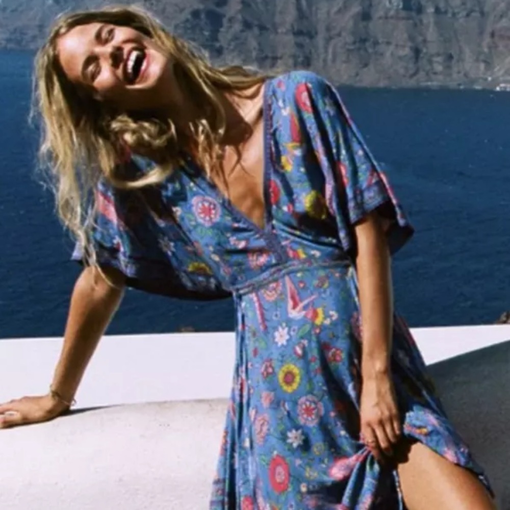 Boho Floral Bird Gypsy Print Maxi Long Dress - Picture 12 of 12